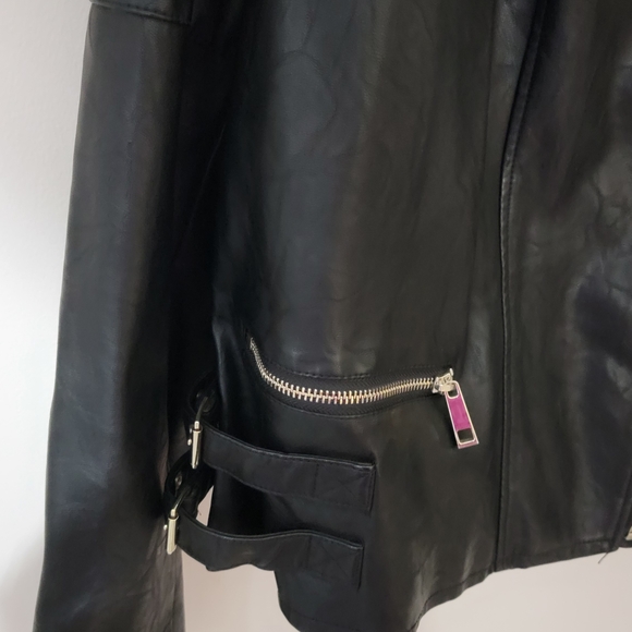 ANA A New Approach Black Moto Riding Jacket Faux Leather Size XXL Zip Closure - Picture 4 of 6